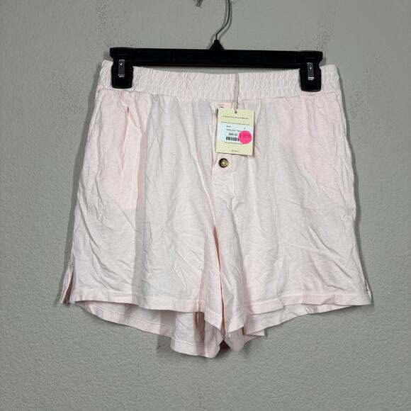 Donni Womens Small Henley Shorts Peony Light Pink Cotton Elastic Waist - Picture 2 of 9